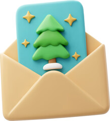 3D Vector Christmas Greeting Card in Envelope for Holiday Celebration.