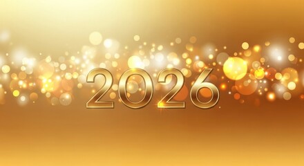 Golden 2026 year festive background with bokeh lights.