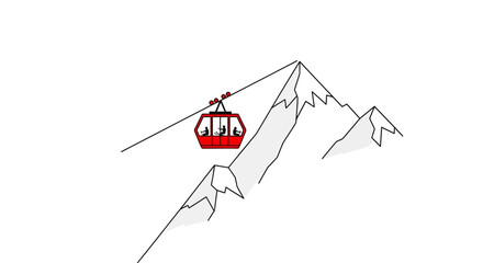 Illustrative ski lift ascent: A vibrant winter transportation journey over snow capped mountain