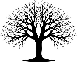 Obraz premium Bare tree, black silhouette, vector tree icon, winter tree