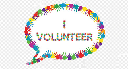 Expressive volunteering concept represented by handprints forming a speech bubble graphic