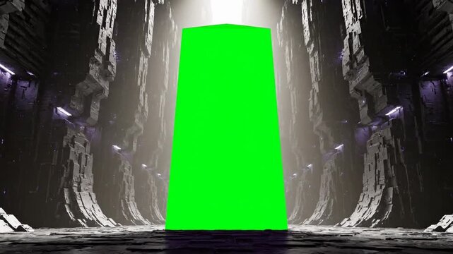 Futuristic Sci-Fi Tunnel with Green Screen Portal Monolith