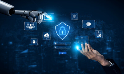 An AI assistant manages a comprehensive cybersecurity platform. The system uses intelligent authentication and access control to protect the corporate network and user data. Fermion