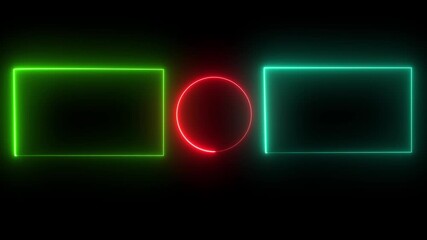 Neon end screen template with geometric shapes rectangle and circle animation