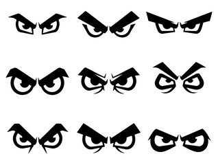 Grumpy Eye Collection Cartoon Eyes for Design, Vector Angry Expressions for Graphic Illustration