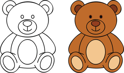 Teddy Bear Coloring Page and Filled Teddy Bear stuffed animal outline