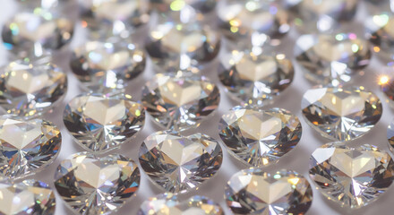 ハート型クリスタルが並ぶキラキラ輝くジュエル背景
