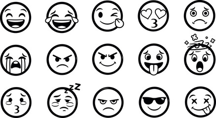 Simple line art emoji faces representing a range of emotions