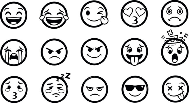 Simple line art emoji faces representing a range of emotions