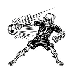 Skeleton Goalkeeper Catching Soccer Ball in Dynamic Action Pose.