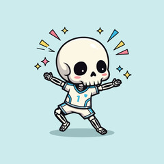Cute Cartoon Skeleton Mascot Wearing Soccer Jersey and Celebrating.