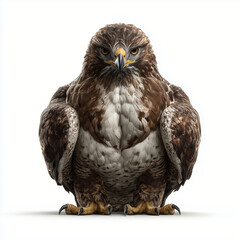 Majestic Brown Hawk Perched on a White Background