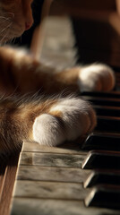 Feline Melody A Cat's Paw on the Piano Keys
