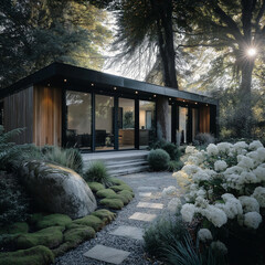Modern Retreat in a Serene Woodland Garden