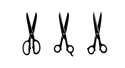 Scissors Silhouette Vector Illustration Showing Open, Half‑Open, and Closed Positions in Minimal Tool Design Style

