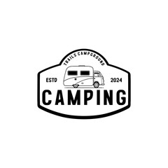 A collection of campground logos blending classic badge elements and camper illustrations, capturing the spirit of travel and exploration.