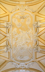 Obraz premium PRAIANO, ITALY - OCTOBER 6, 2025: The ceiling stucco of St. Januarius in the church Chiesa di san Gennaro by unknown abaroque artist.