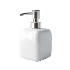 Fototapeta premium Modern minimalist square white soap dispenser bottle with chrome pump isolated on white background