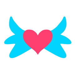 Cute pink heart with light blue wings illustration vector element