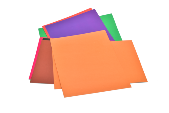Sheets of multi-colored cardboard lie on a PNG background.