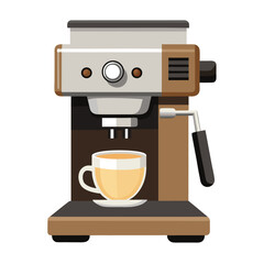 Coffee machine vector Illustration on white background. Flat coffee maker with coffee cup, front view 