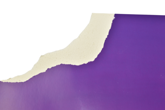 A shapeless piece of hand-torn purple cardboard lies on a PNG background. - Powered by Adobe
