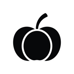 Simple Black Peach Fruit Icon With Stem.