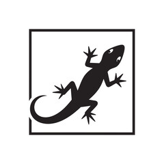 Black Gecko Silhouette Inside Square Frame Icon.