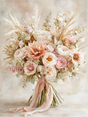 Bohemian Bloom: A Delicate Watercolor Bouquet of Soft Pastels