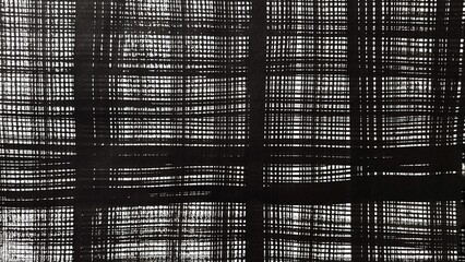 Overlapping checkered pattern with depth and three-dimensionality, Ink painting of a checkered pattern, Check pattern lines with ink brush strokes, Monochromatic, Banner size