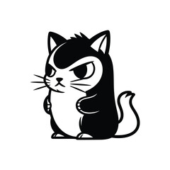 Angry Chubby Black And White Cartoon Cat Character.