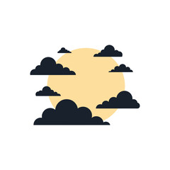 Stylized Sun Behind Layered Dark Clouds Illustration.