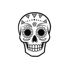 Black and White Decorative Sugar Skull Illustration.