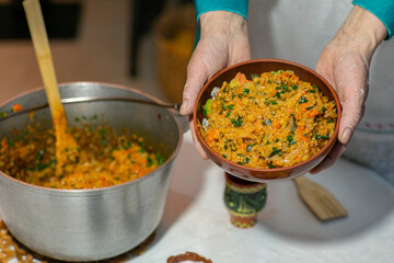Traditional Moldovan Comfort Food Prepared by Grandma with Rice and Cabbage