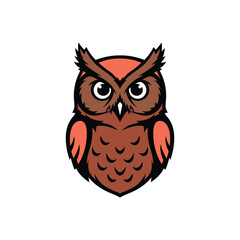 Brown stylized owl mascot with big expressive eyes.