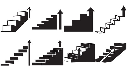 Geometric stair steps with arrow up — stepwise growth icon for progression, scaling strategy and measurable business advancement