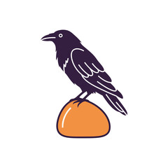 Stylized Raven Perched On Orange Rock Illustration.