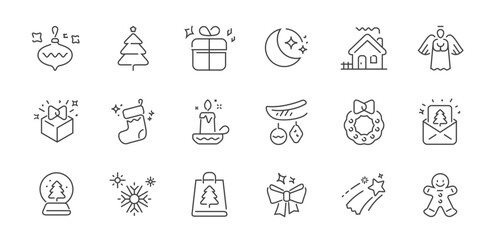 Christmas icons set. New Year concept. Winter holidays decoration vector linear symbols set