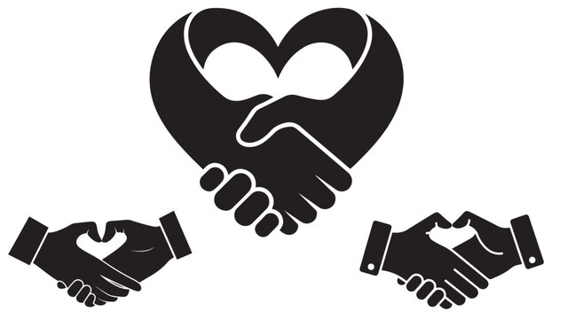 Cutout handshake forming heart — trust and partnership emblem for client relationships, loyalty and ethical business bonds