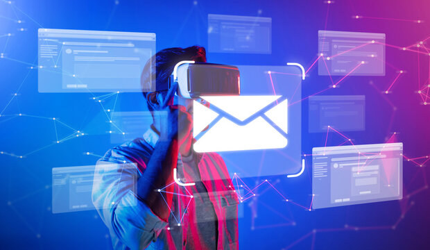 Explore a futuristic representation of communication with an emphasis on digital mail and online messaging, illustrating the intersection of technology and virtual interaction. XDMCP