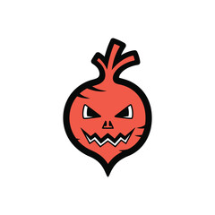 Cartoon Spooky Beetroot Mascot With Jackolantern Face.