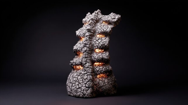 foremost. A sculptural representation of a human spine made of cracked stone with five points of intense pressure glowing warmly. wellbeing guides.