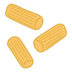 Three rigatoni pasta pieces showing traditional italian food