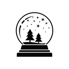 Decorative Snow Globe With Pine Trees Icon.