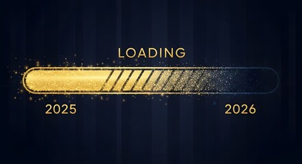 Loading bar progressing from 2025 to 2026 with golden light effect