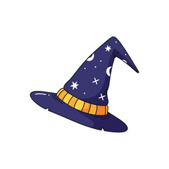 Hand Drawn Starry Pointed Wizard Hat Illustration.