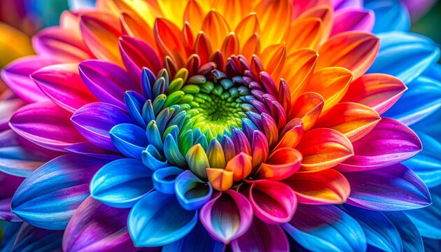 Close-up cinematic shot of a blooming flower with delicate petals unfolding, rainbow colors, vibrant nature, macro photography, soft lighting, beauty, growth, floral detail, colorful bloom.