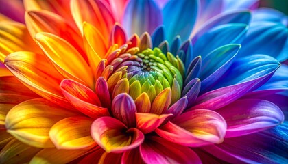 Close-up cinematic shot of a blooming flower with delicate petals unfolding, rainbow colors, vibrant nature, macro photography, soft lighting, beauty, growth, floral detail, colorful bloom.