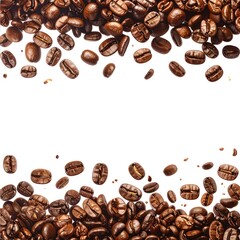 Obraz premium Coffee beans scatter over white background