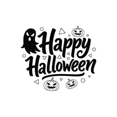 Hand Lettered Happy Halloween Greeting With Ghost.